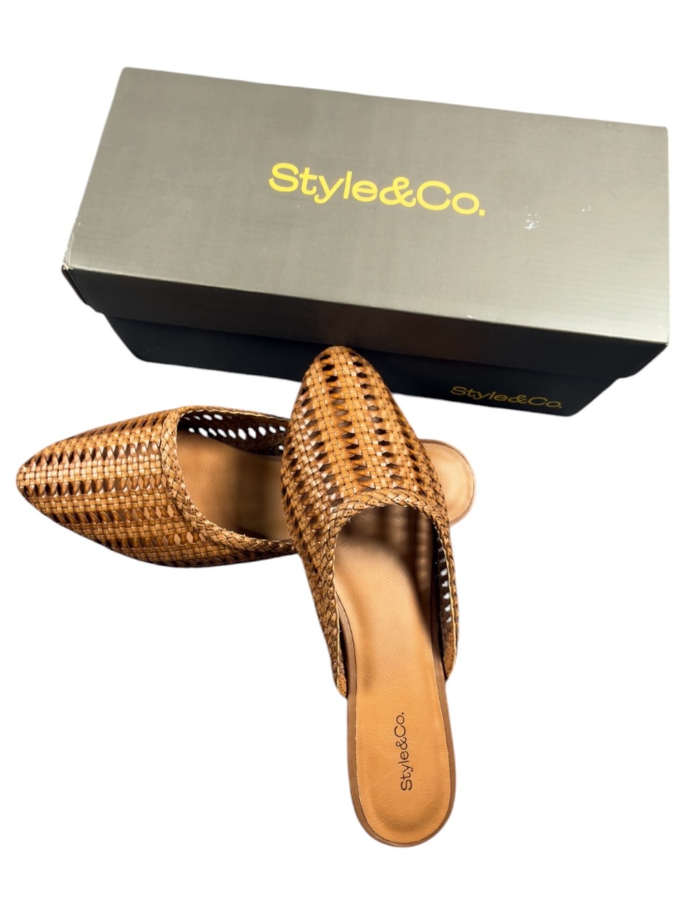 NWT Style & Co Woven Mule Flats Pointed Toe Slip-On Cognac Tan Size 9.5 - Picture 3 of 9